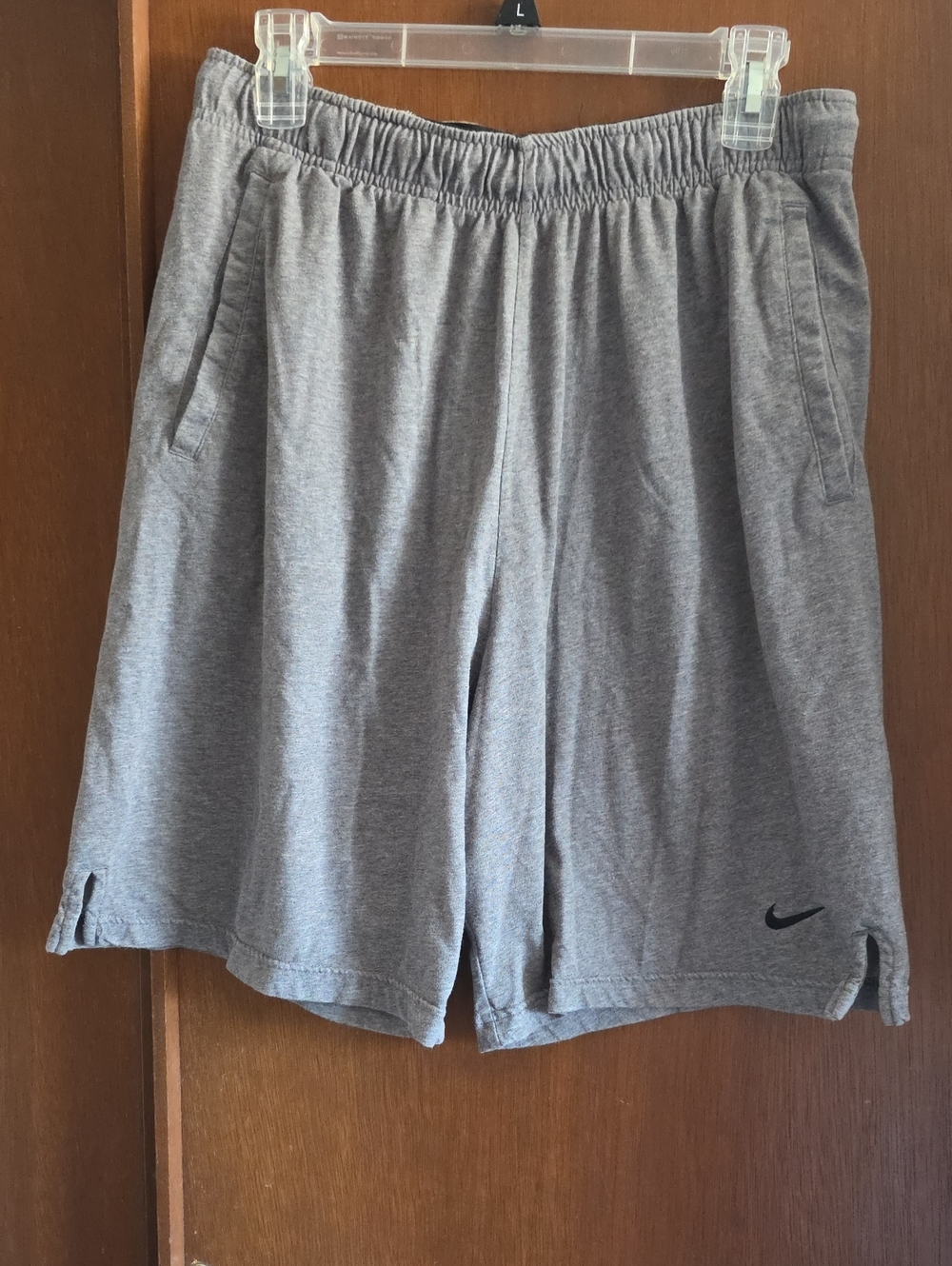 Nike Gray Athletic Training Shorts with Swoosh Dri Fit Sz L